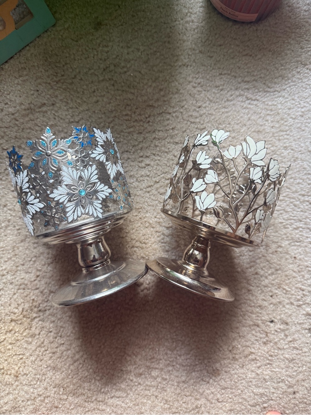 Bath and Bodyworks Silver Floral Metal Candle Holders - Set of 2